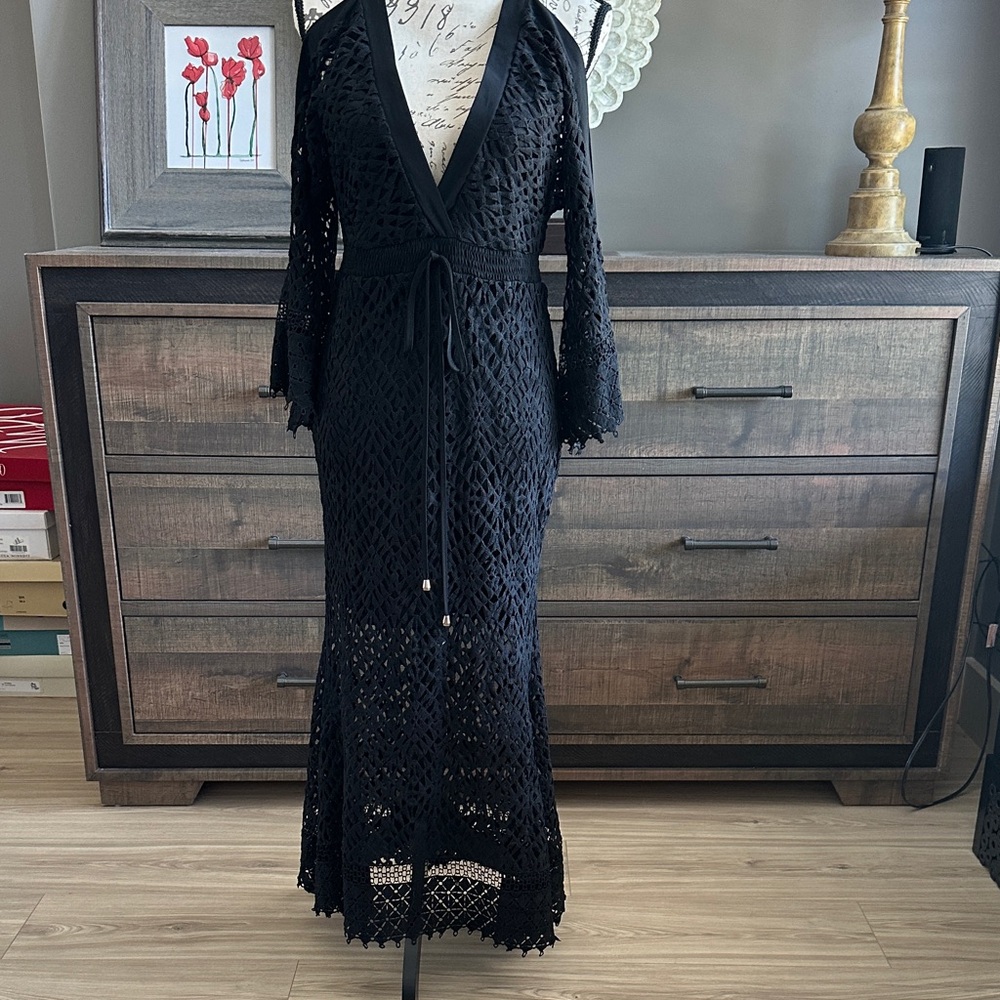The Clothing Company Black Crochet Long Sleeve Dress